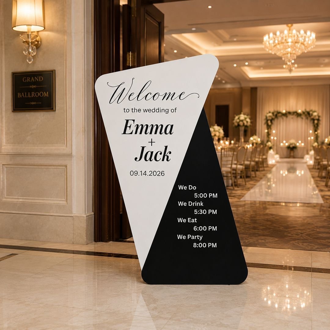 Black & White Angled Wedding Welcome Board Set – Modern Couple Reception - Image 3