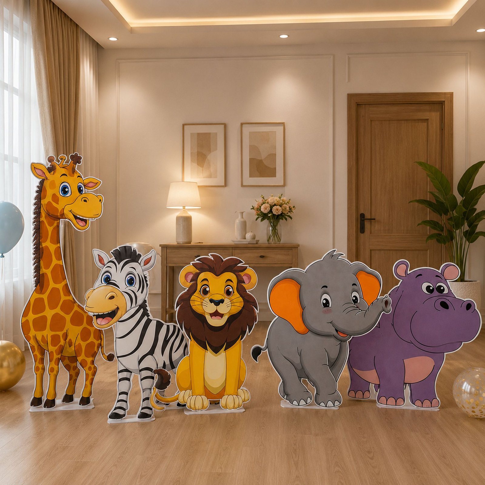Safari Animal Character Cutout Collection with Giraffe, Zebra, Lion - Image 3