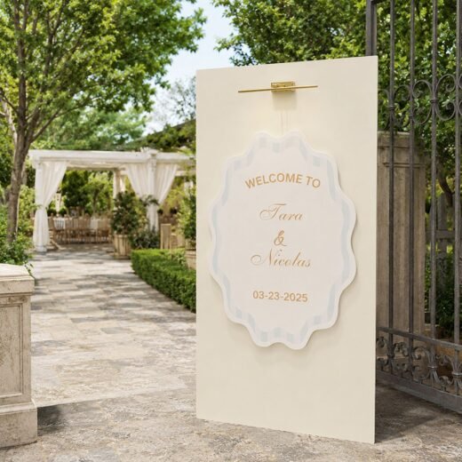 Cream Arch Welcome Board on Easel Wedding Entrance Sign – 1 Piece