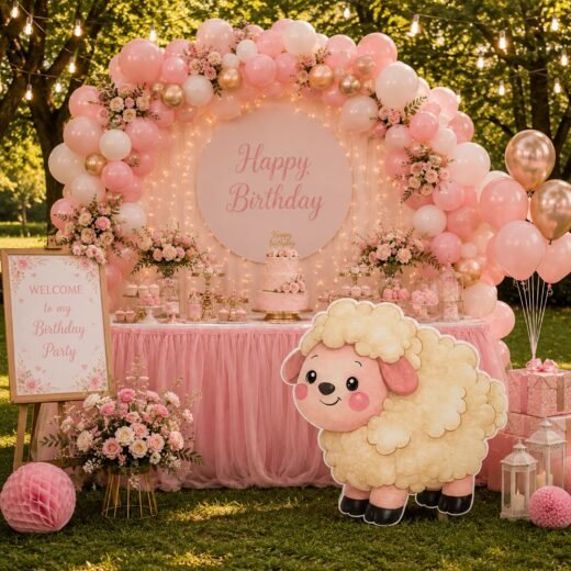 Cute Sheep Character Cutout – Soft Farm Birthday Party Standee – 1 Piece