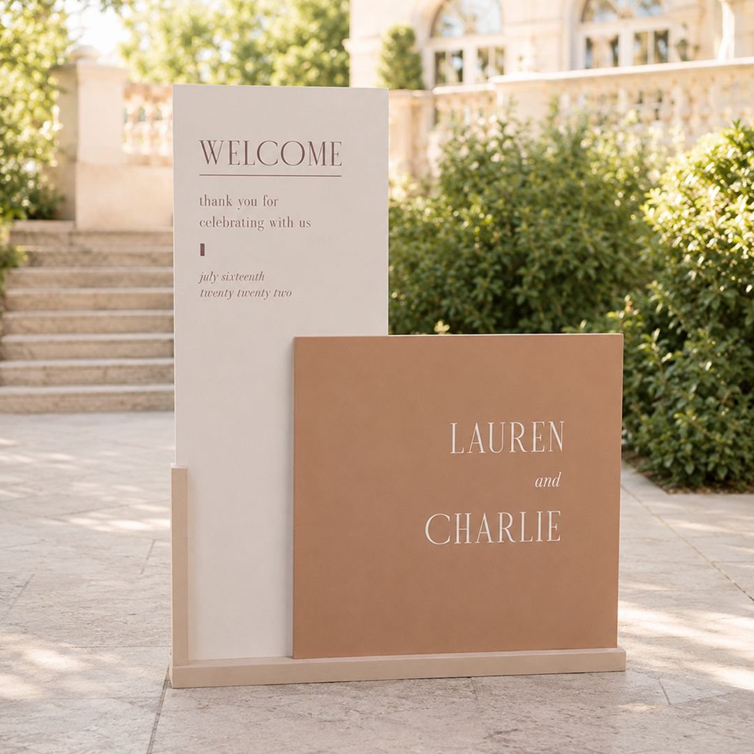 White & Beige Wedding Welcome Board Set – Elegant Couple Entrance Signage