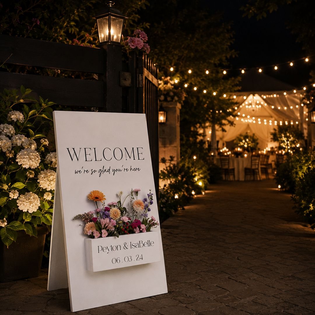 Garden Wedding Welcome Board with Floral Print Outdoor Sign – 1 Piece - Image 2