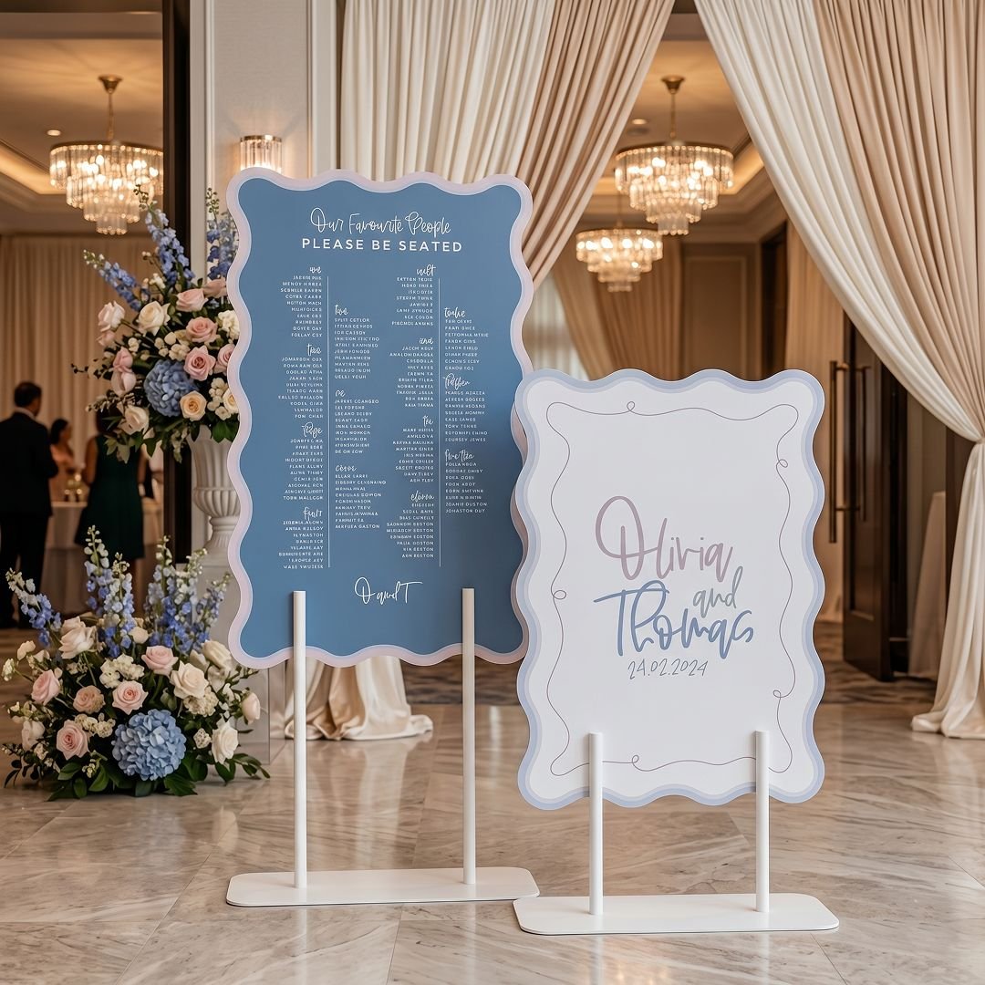 Blue & Cream Double Wedding Welcome Board Set Floral Signage – 2 Pieces - Image 2