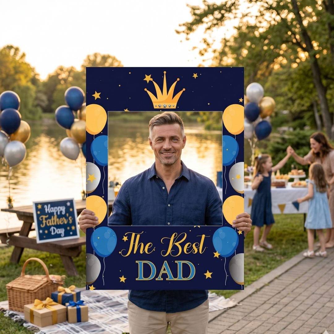 Best Dad Fathers Day Selfie Frame with Crown Theme – 1 Piece - Image 3