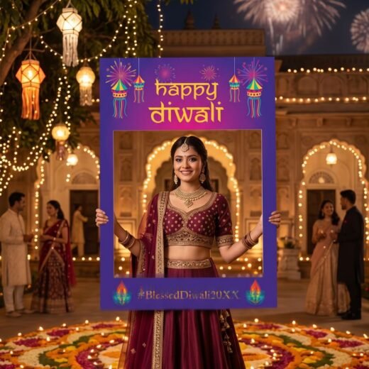 Happy Diwali Couple Selfie Frame with Purple Festive Design – 1 Piece
