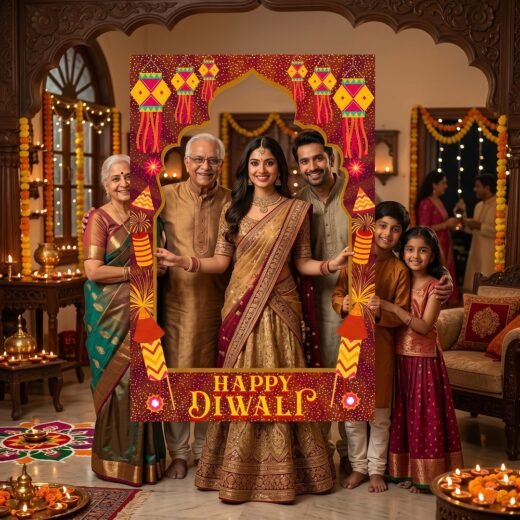 Happy Diwali Family Selfie Frame with Fireworks and Palace Theme – 1 Piece