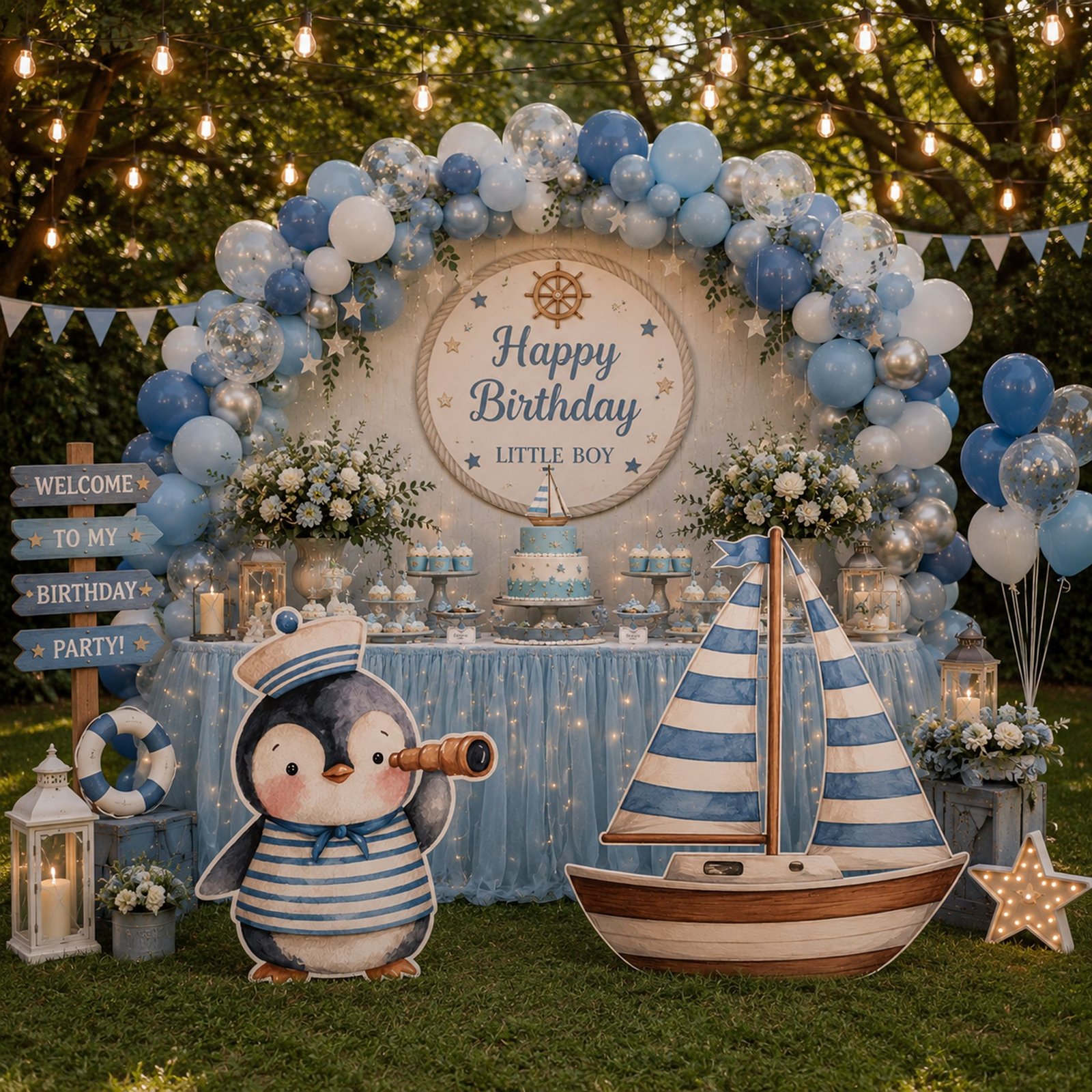 Sailor Penguin & Sailboat Nautical Cutout Set – Little Boy Birthday - Image 2