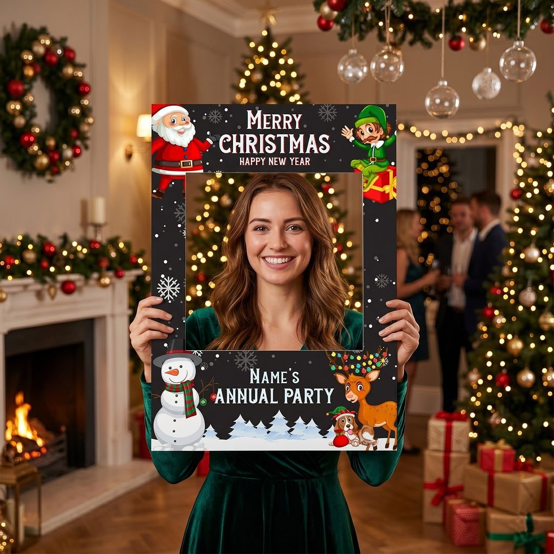 Christmas Annual Party Selfie Frame with Santa and Gift Theme – 1 Piece - Image 3