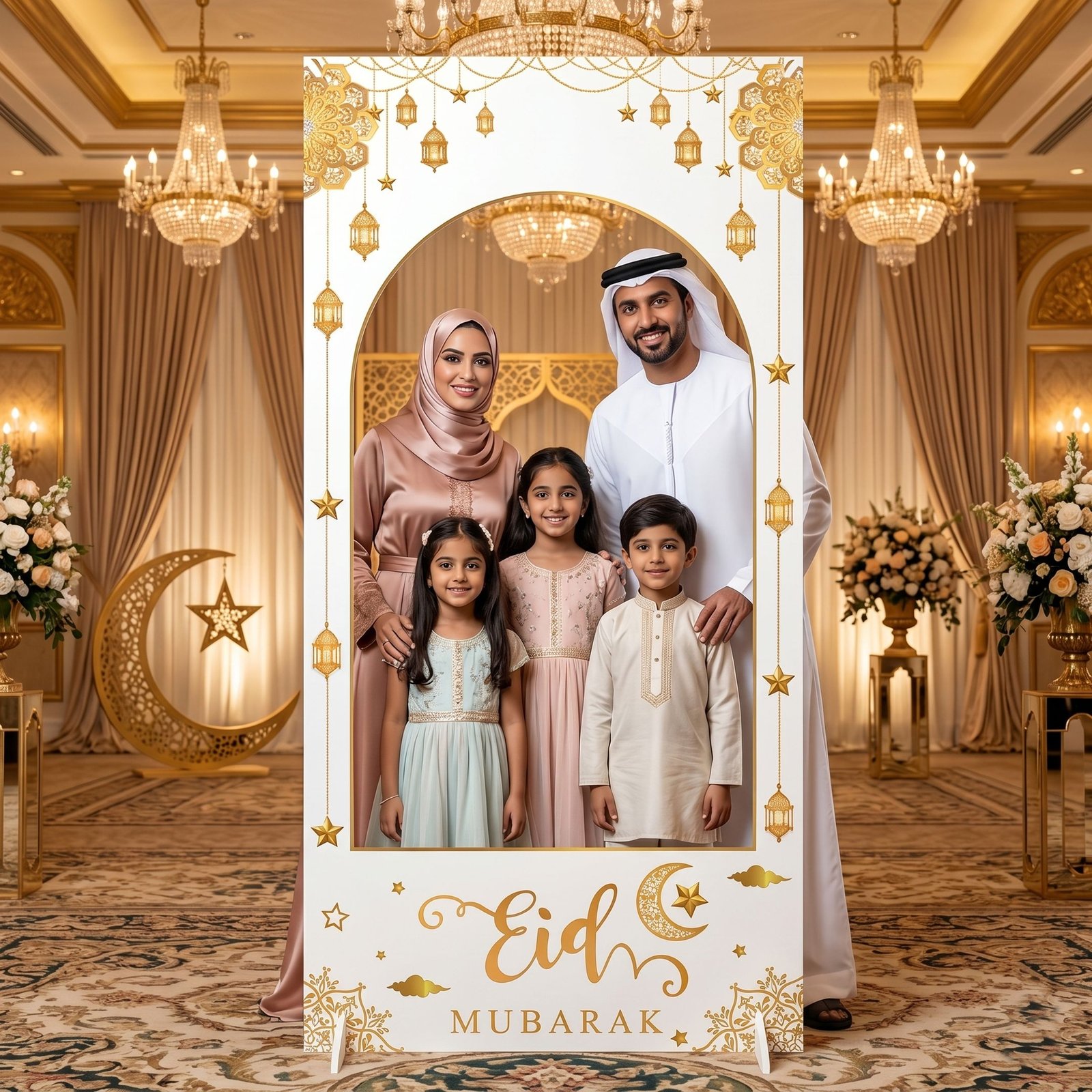 Eid Mubarak Arch Selfie Frame with Pastel Moon and Mosque Theme – 1 Piece - Image 2