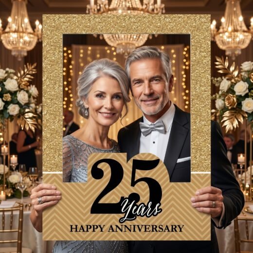 25 Years Wedding Anniversary Selfie Frame with Elegant Gold Detail – 1