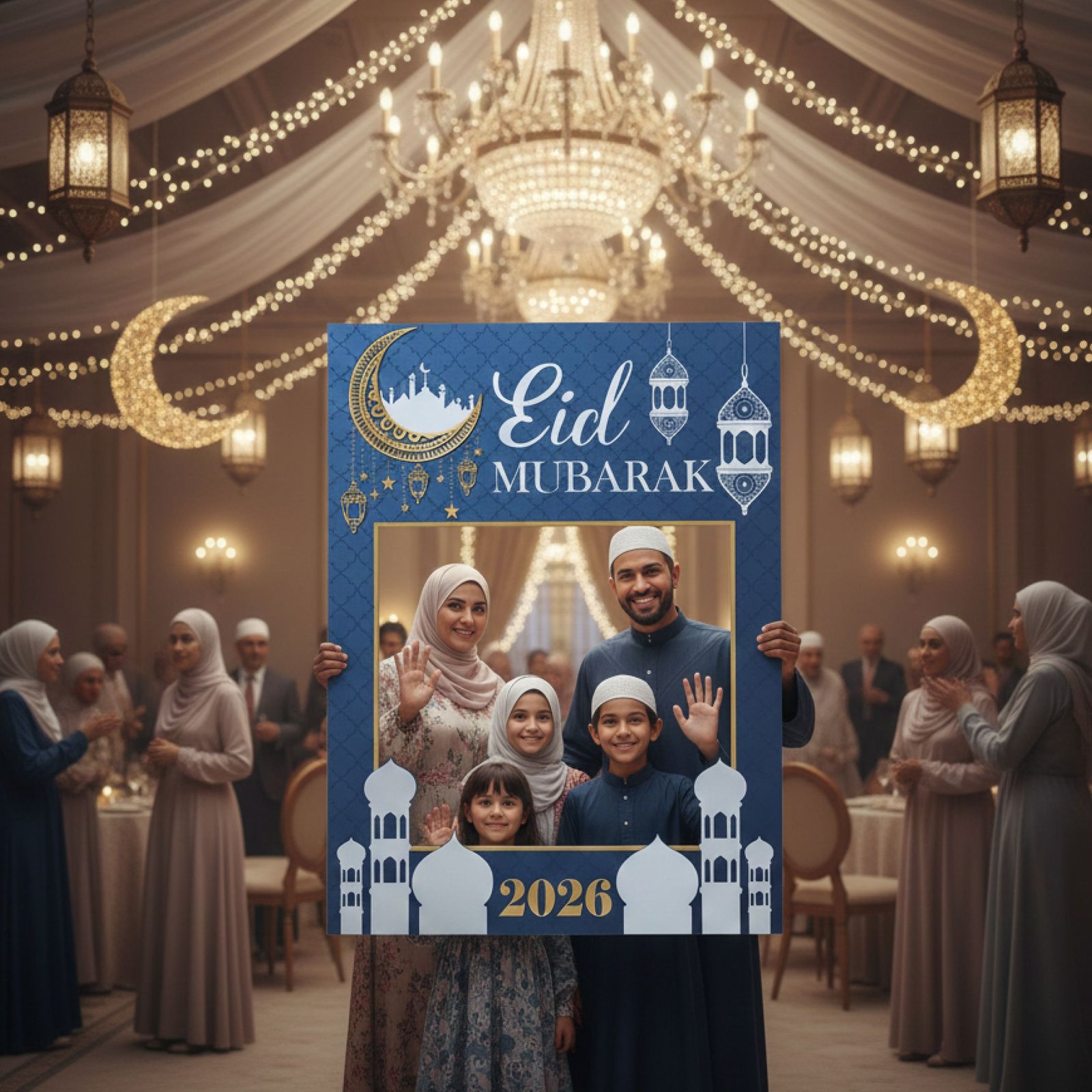 Eid Mubarak Blue Mosque Selfie Frame for Family Photos – 1 Piece - Image 3