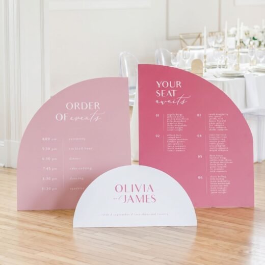 Pink Arch Welcome & Details Sign Set Birthday or Event Boards – 3 Pieces