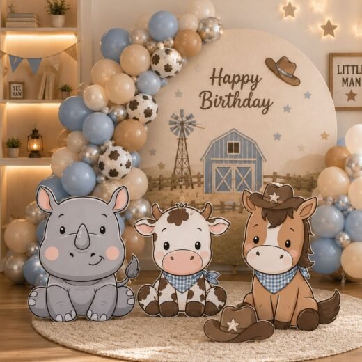 Farm Safari Animal Character Cutout Trio with Rhino, Cow & Horse – 3 Pieces