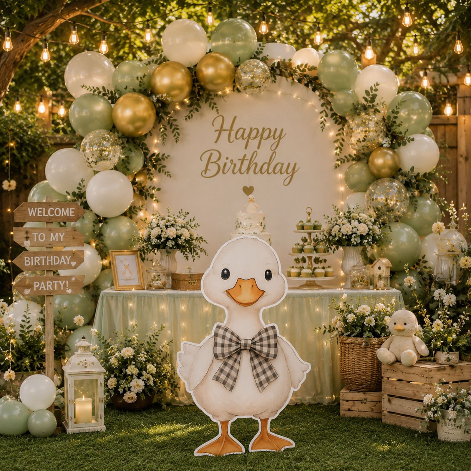Cute Duck Character Cutout with Bow Tie – Birthday & Baby Party Standee - Image 2