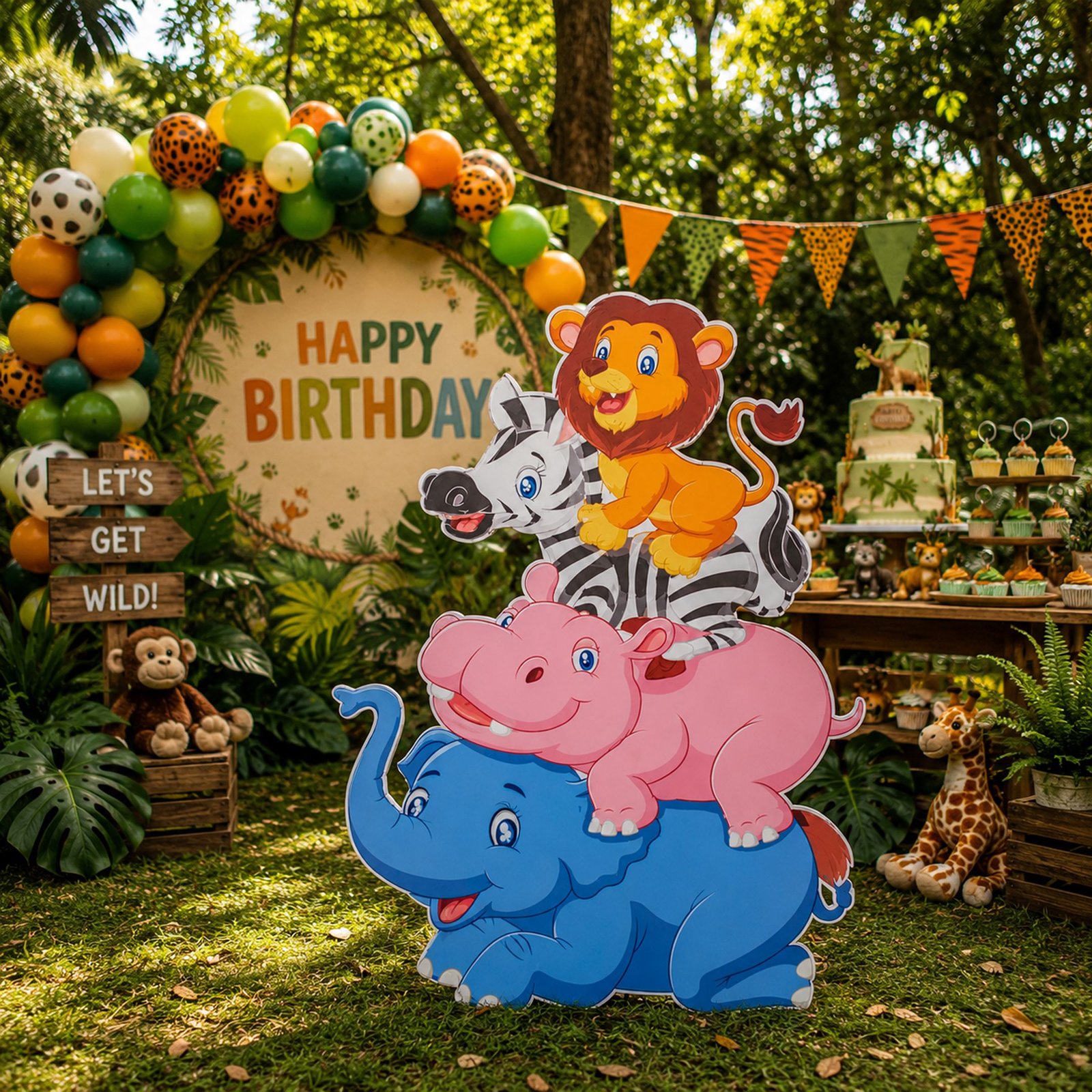 Stacked Jungle Friends Character Cutout – Elephant, Hippo, Tiger & Monkey - Image 3