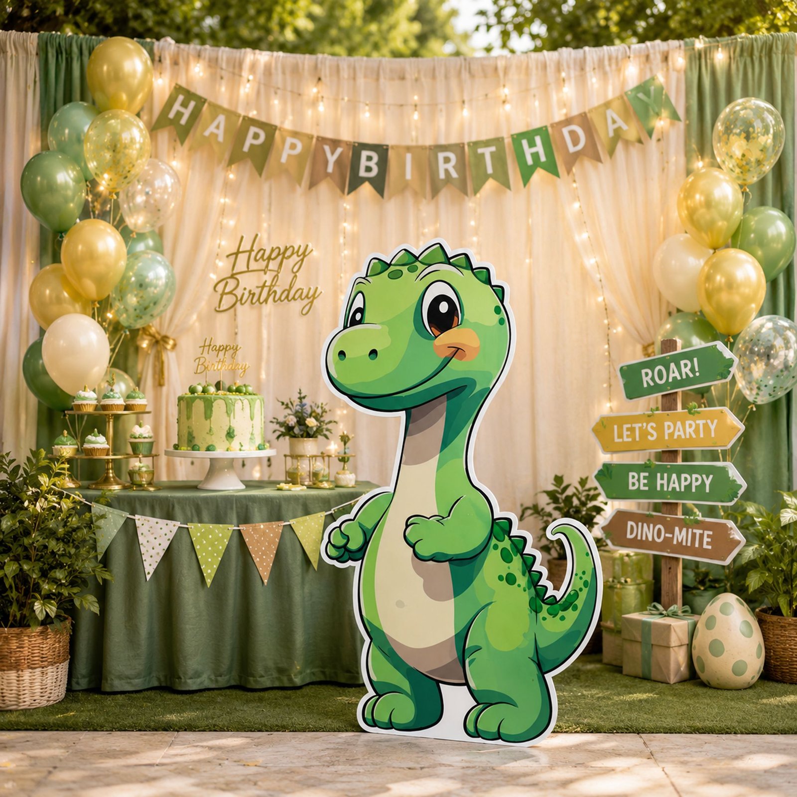 Happy Green Dinosaur Character Cutout – Dino Party Standee – 1 Piece - Image 3