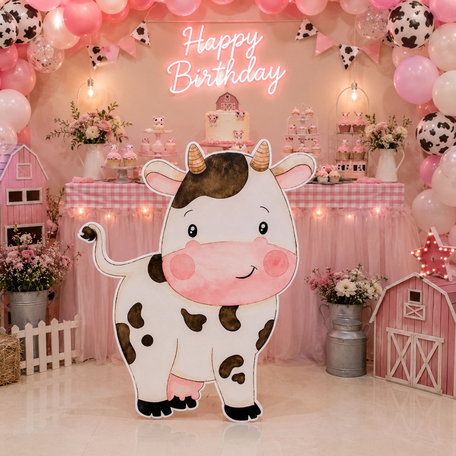 Pink Cow Birthday Character Cutout – Farm Theme Party Standee – 1 Piece