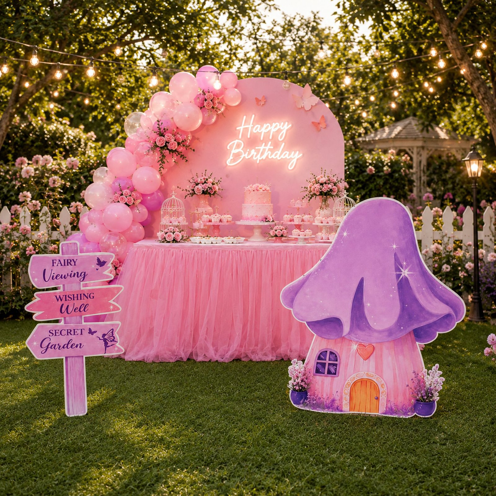 Fairy Garden Mushroom House & Signpost Character Cutout Set – 2 Pieces - Image 3