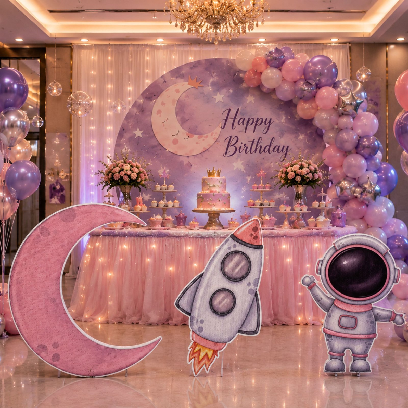 Pastel Space Adventure Character Cutout Set with Moon, Rocket & Astronaut - Image 3