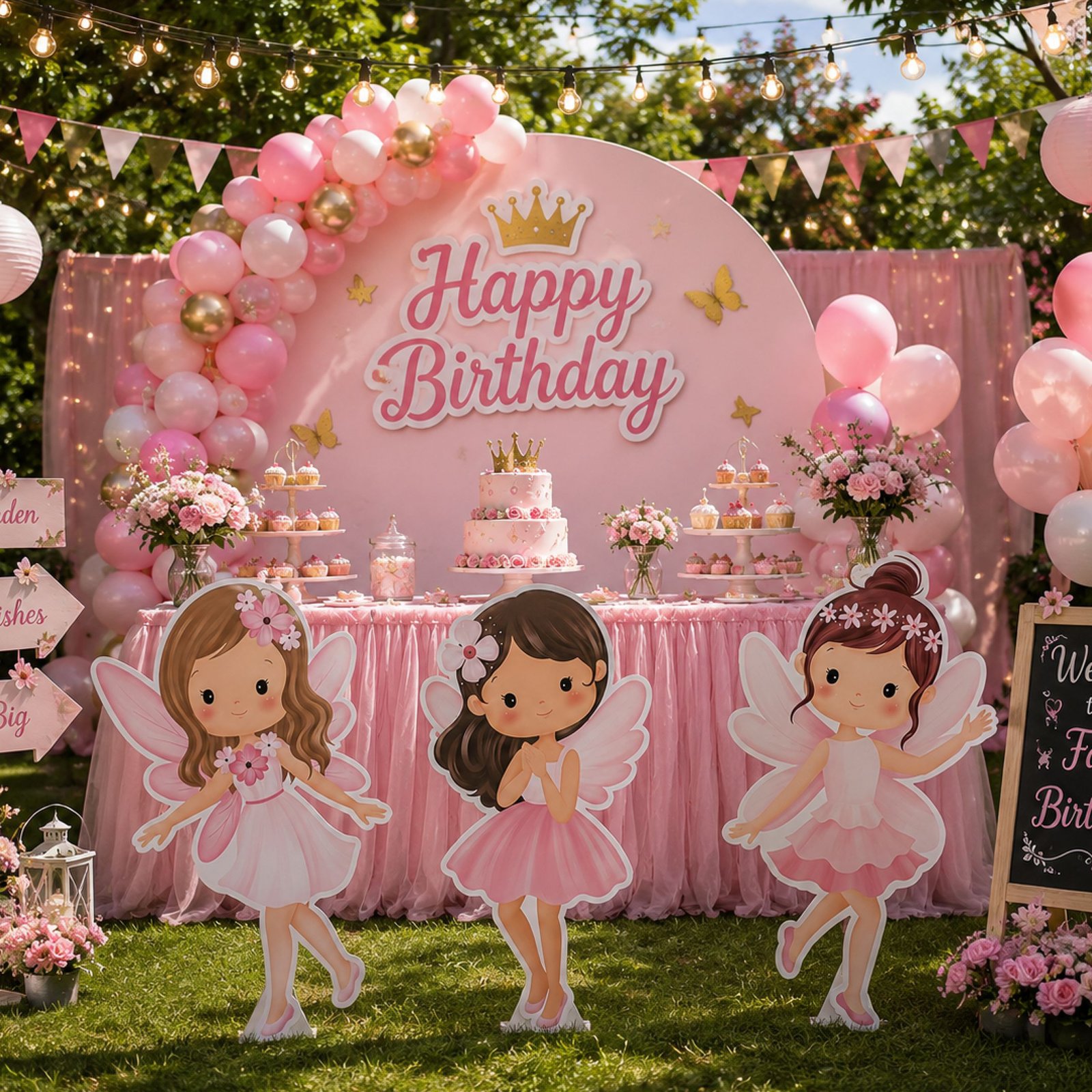 Pink Fairy Princess Birthday Character Cutout Trio – 3 Pieces - Image 3