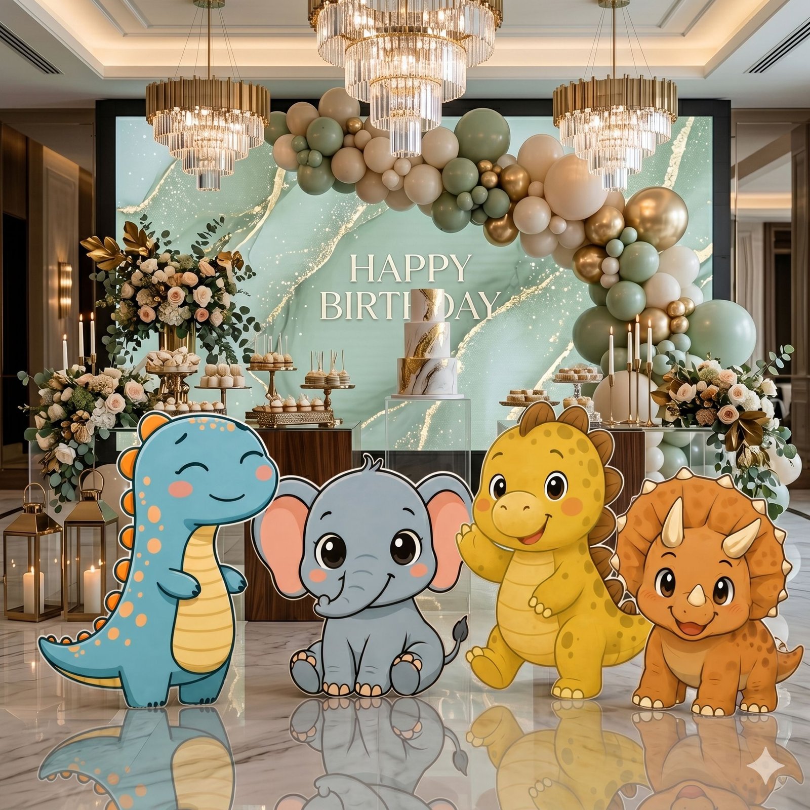 Dinosaur & Baby Elephant Character Cutout Set – Dino Friends Party Display