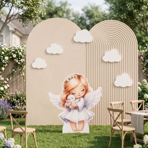 Angel Theme Backdrop Set with Character & Cloud Cutouts – 8 Pieces
