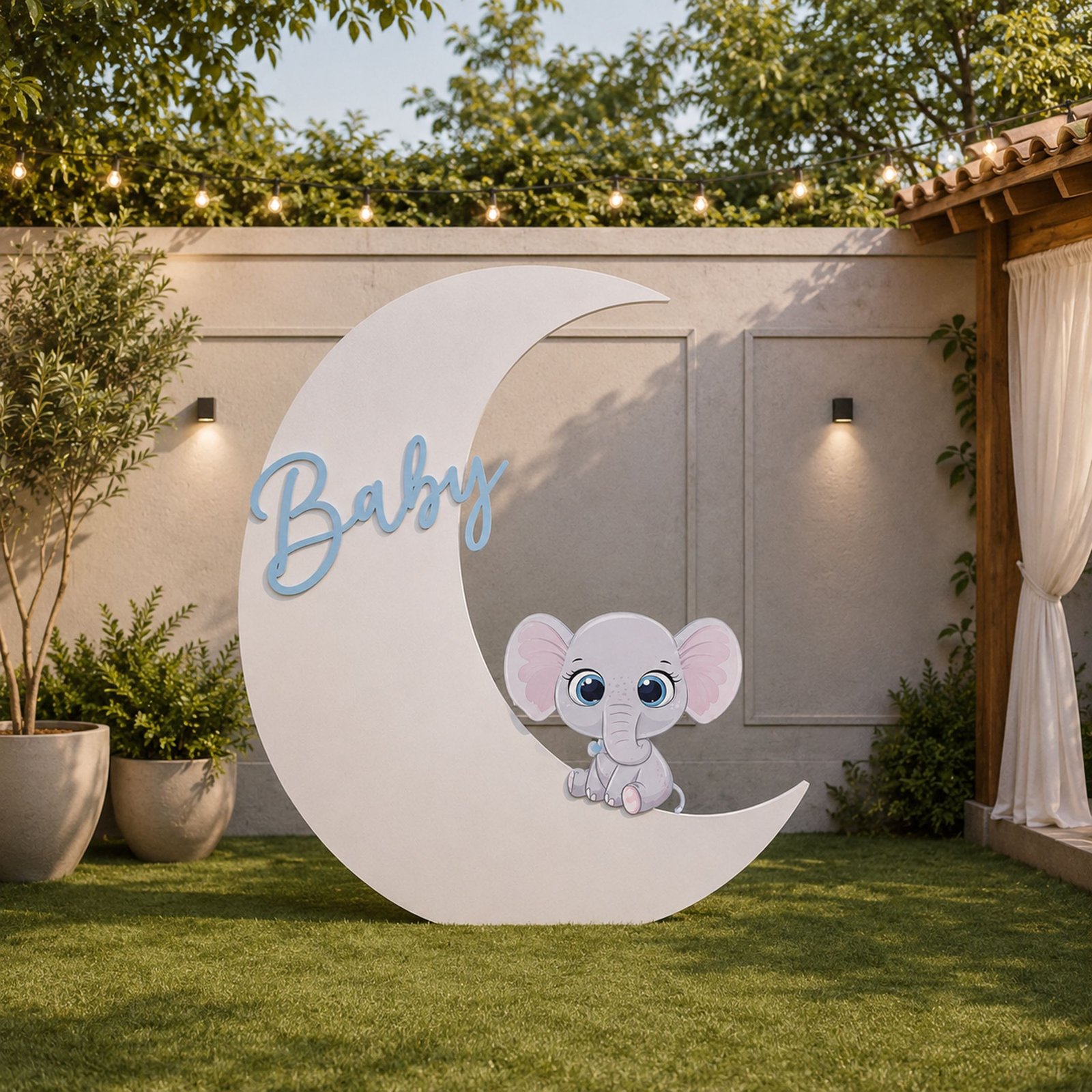 Crescent Moon Baby Backdrop with Character & Name Cutout – 2 Pieces - Image 3