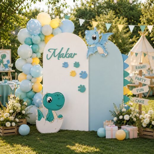 Dinosaur Birthday Backdrop Set with Character, Name & Paw Cutouts