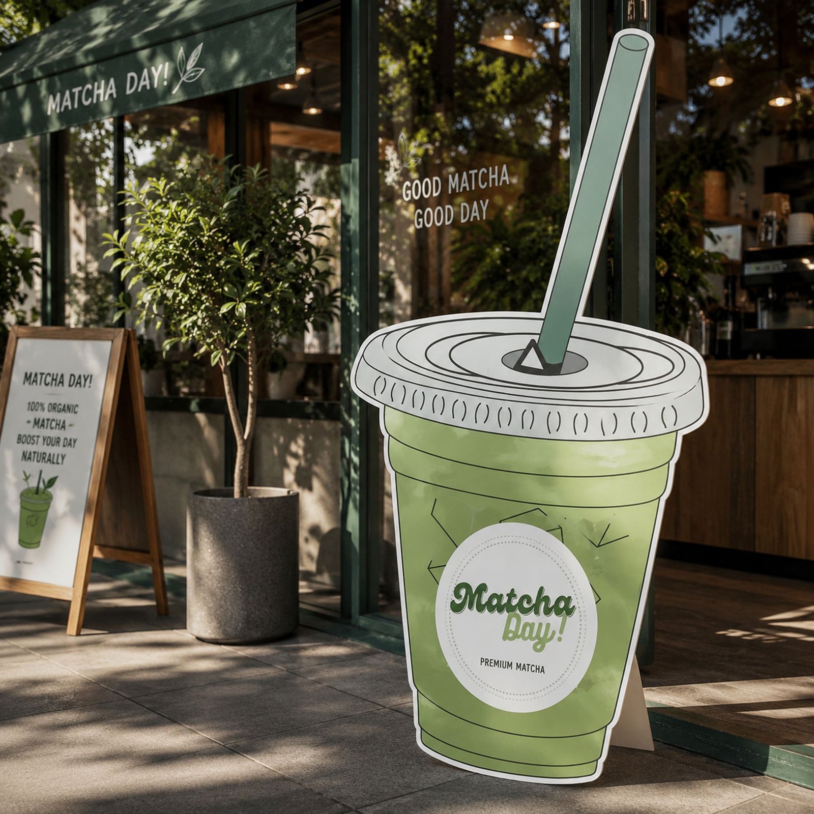 Matcha Drink Cup Promotional Character Cutout – Café Event Display Standee - Image 2