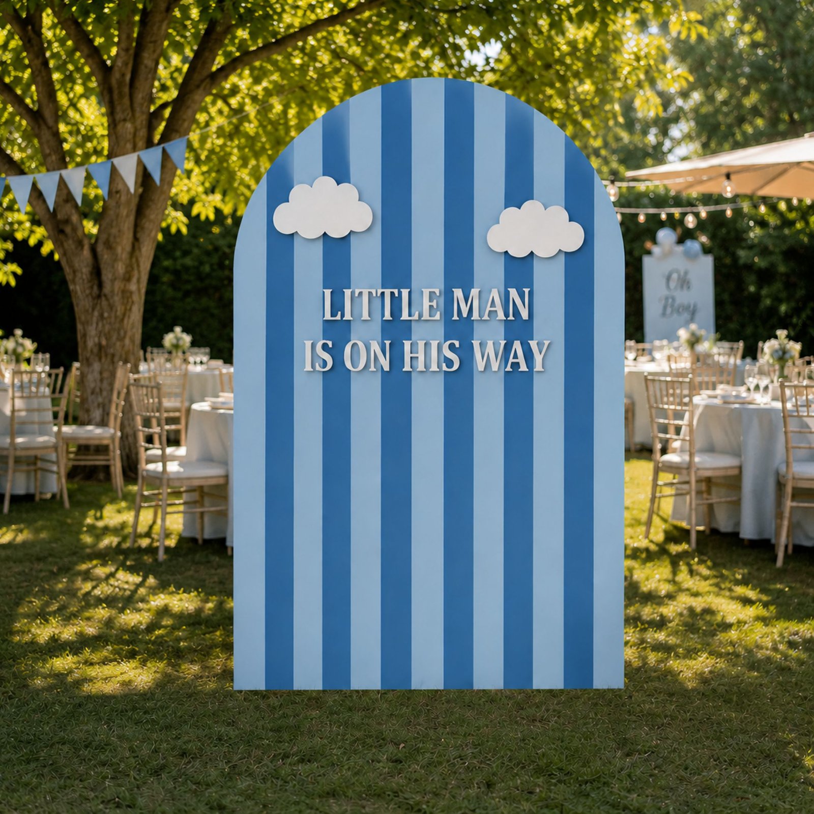 Little Man Blue Baby Shower Arch Backdrop – 200 x 150 cm