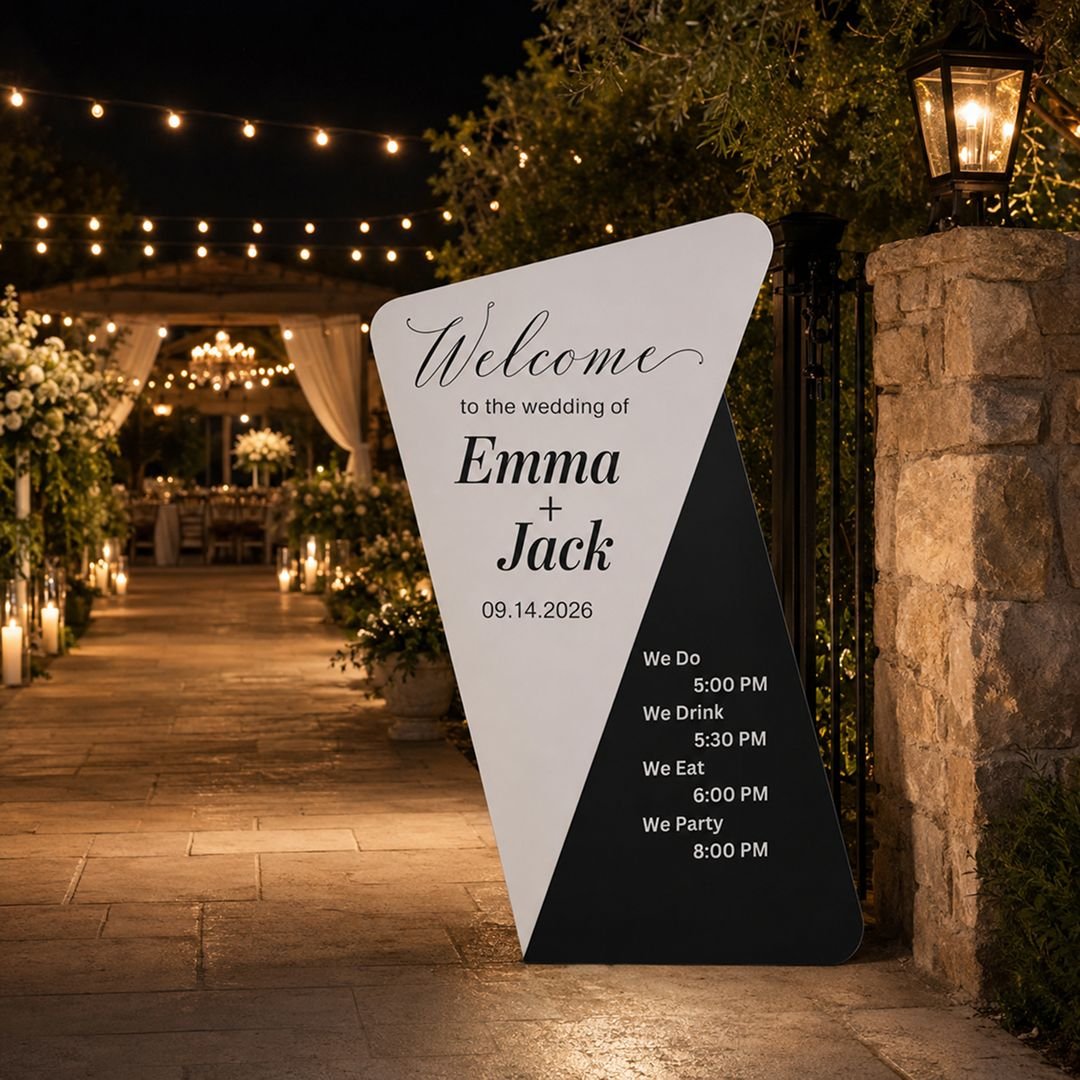 Black & White Angled Wedding Welcome Board Set – Modern Couple Reception - Image 2