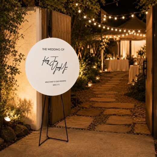 Round Minimal White Welcome Sign on Tripod Event Board – 1 Piece