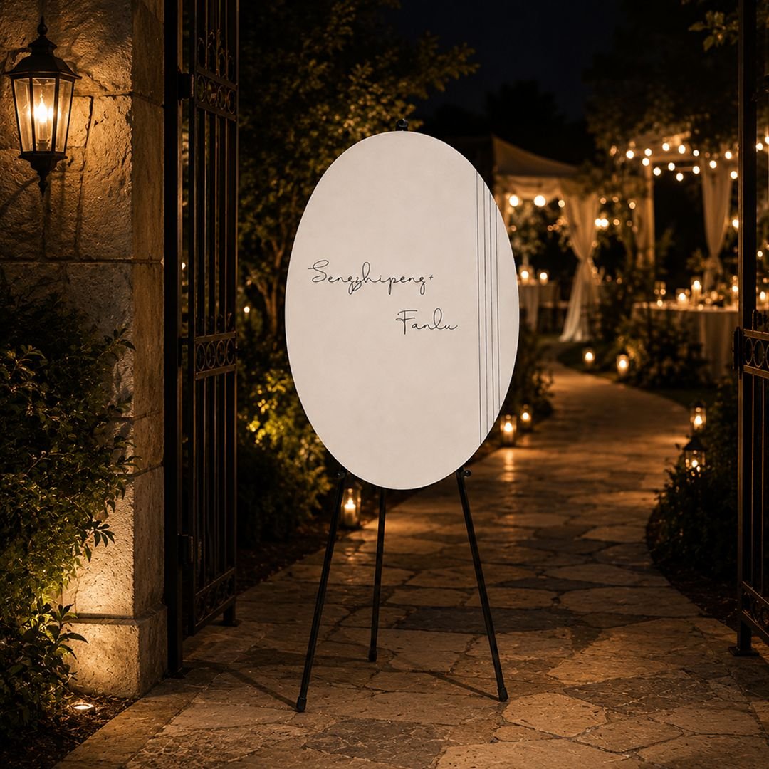 Round White Wedding Welcome Sign on Black Easel Couple Board – 1 Piece - Image 2