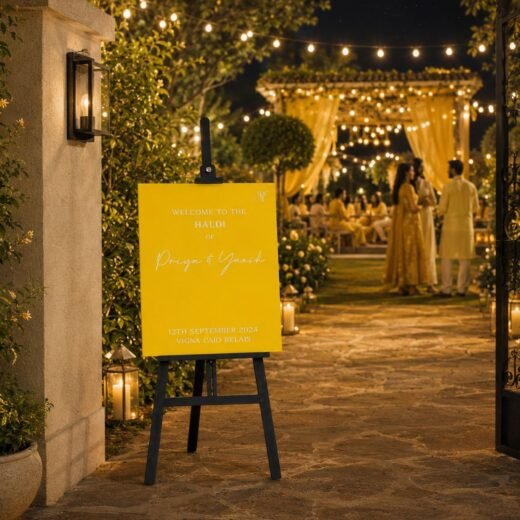Bright Yellow Welcome Board on Easel – Custom Event Entrance Sign – 1 Piece