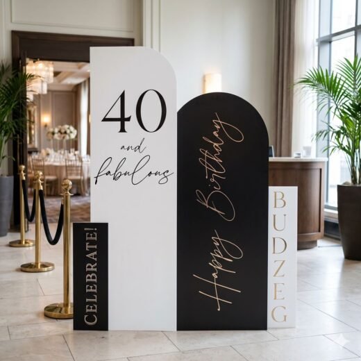 Black & White 40th Birthday Welcome Sign Set – Milestone Party Display – 4