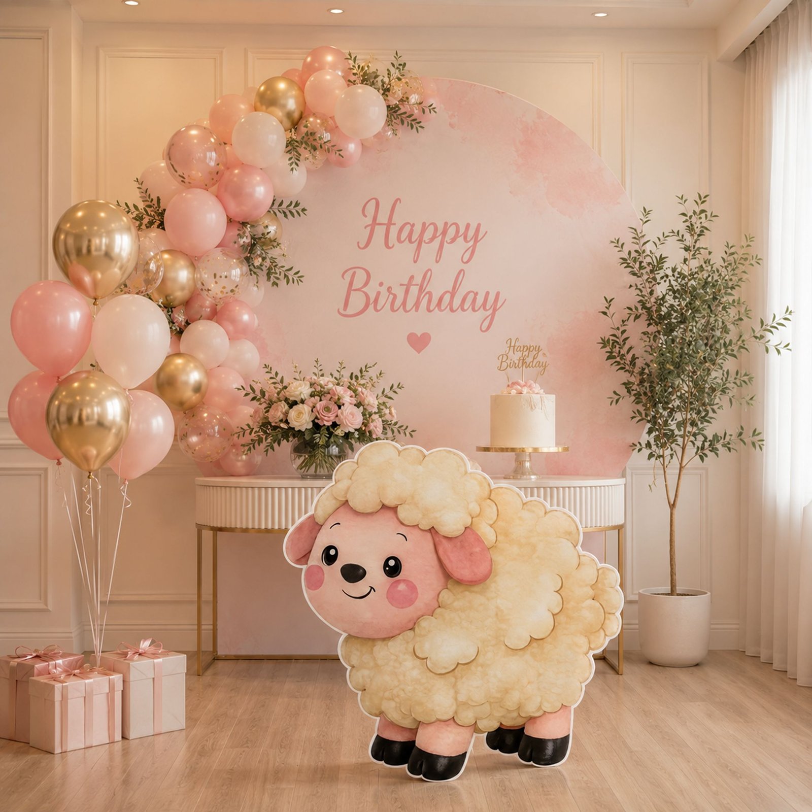Cute Sheep Character Cutout – Soft Farm Birthday Party Standee – 1 Piece - Image 2