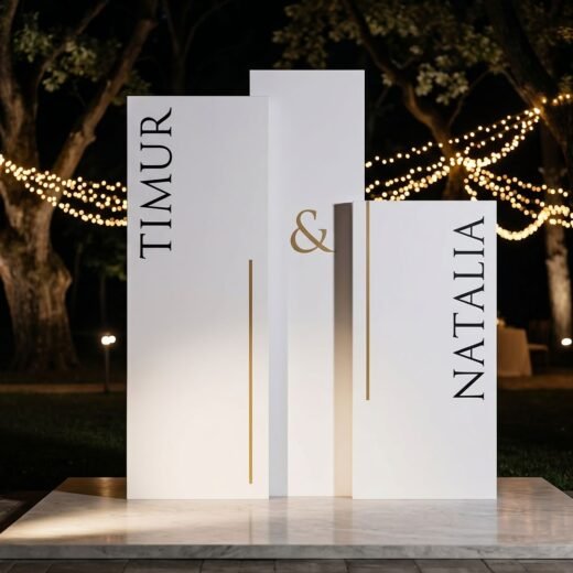 White Tall Wedding Name Pillar Welcome Sign Set – Luxury Couple Entrance