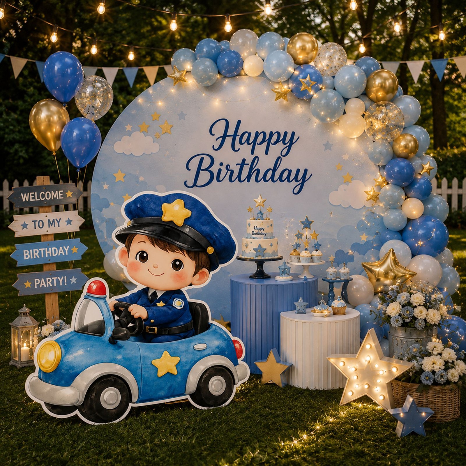 Police Car Driver Character Cutout – Blue Patrol Birthday Party Standee - Image 3