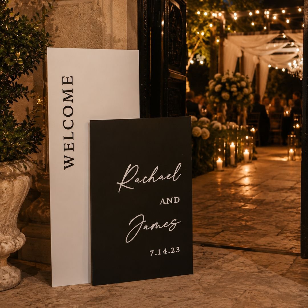 Black & White Modern Wedding Welcome Board Set – Friends & Family Entrance