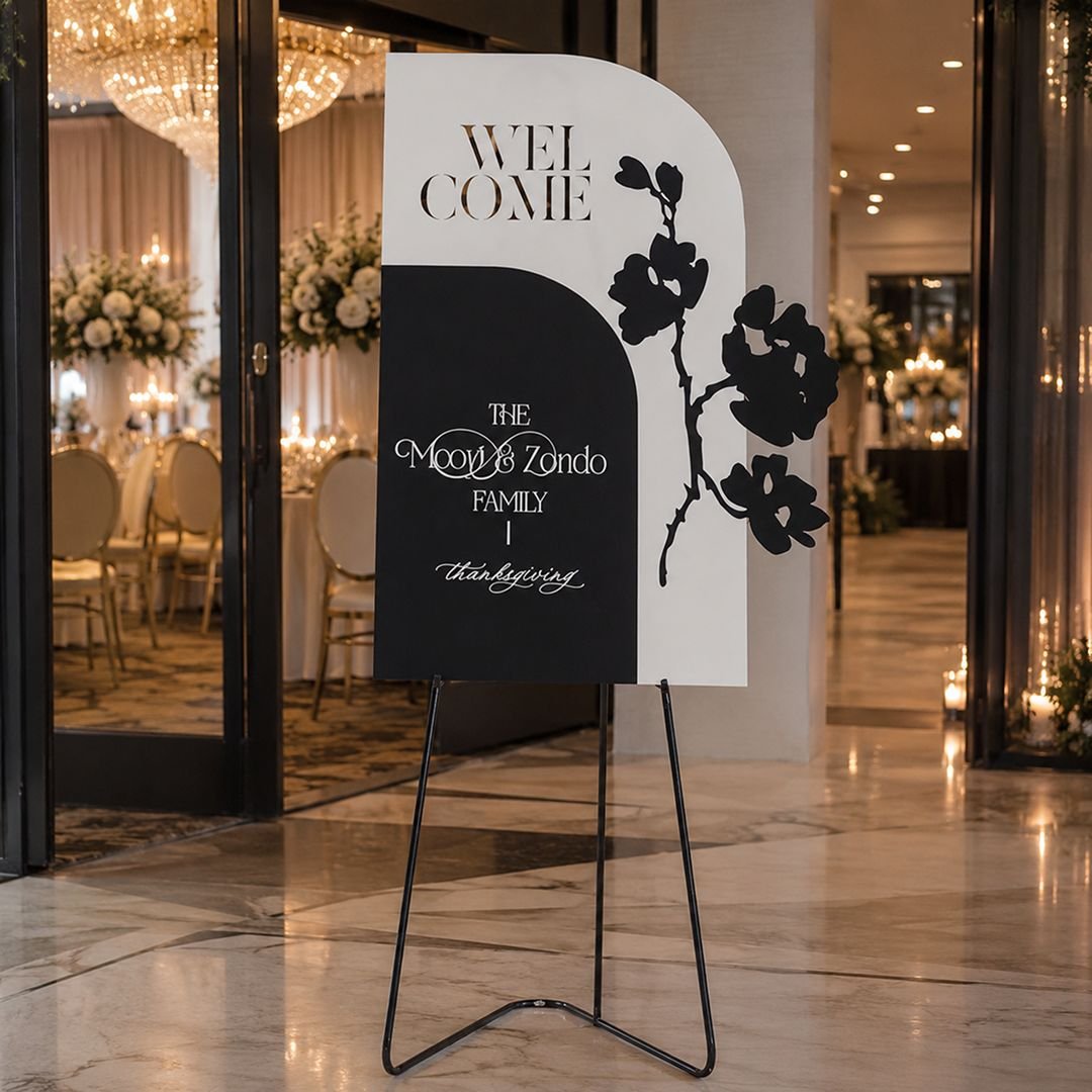 Black Arch Wedding Welcome Board Reception Entrance Sign – 1 Piece - Image 2