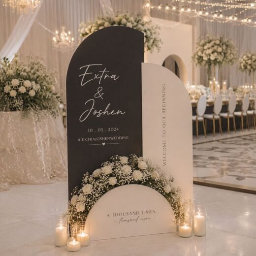 Black & Cream Double Arch Wedding Welcome Board Set – Elegant Reception
