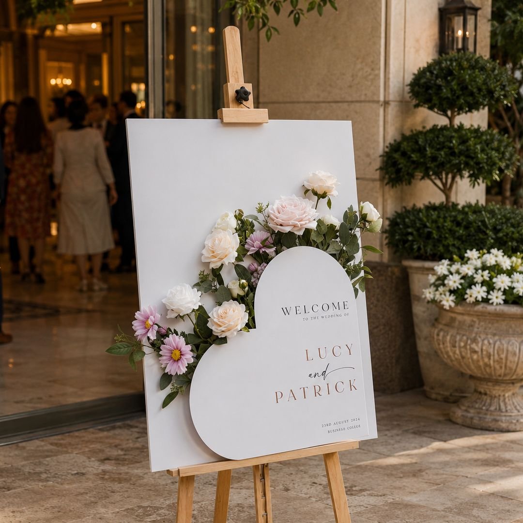 Arched Floral Wedding Welcome Board on Easel – Premium Entrance Sign – 1 - Image 2