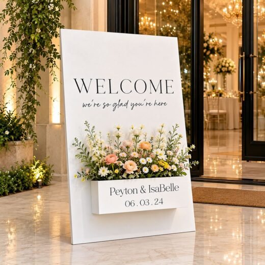 Garden Wedding Welcome Board with Floral Print Outdoor Sign – 1 Piece