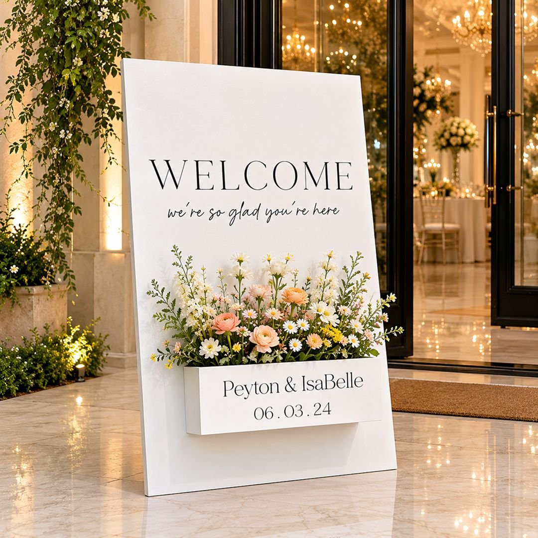 Garden Wedding Welcome Board with Floral Print Outdoor Sign – 1 Piece