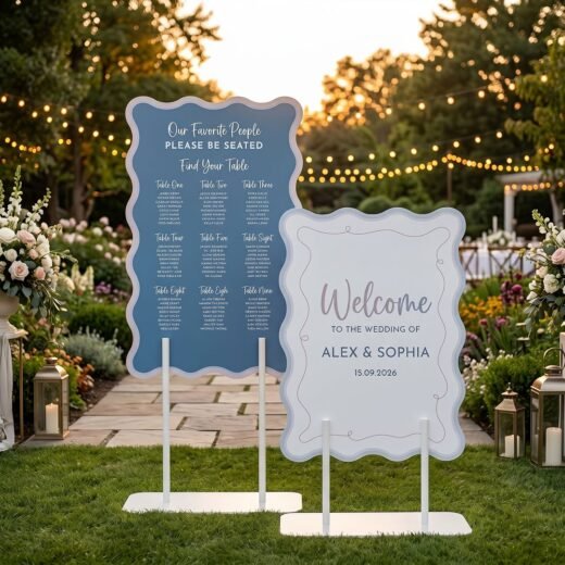 Blue & Cream Double Wedding Welcome Board Set Floral Signage – 2 Pieces