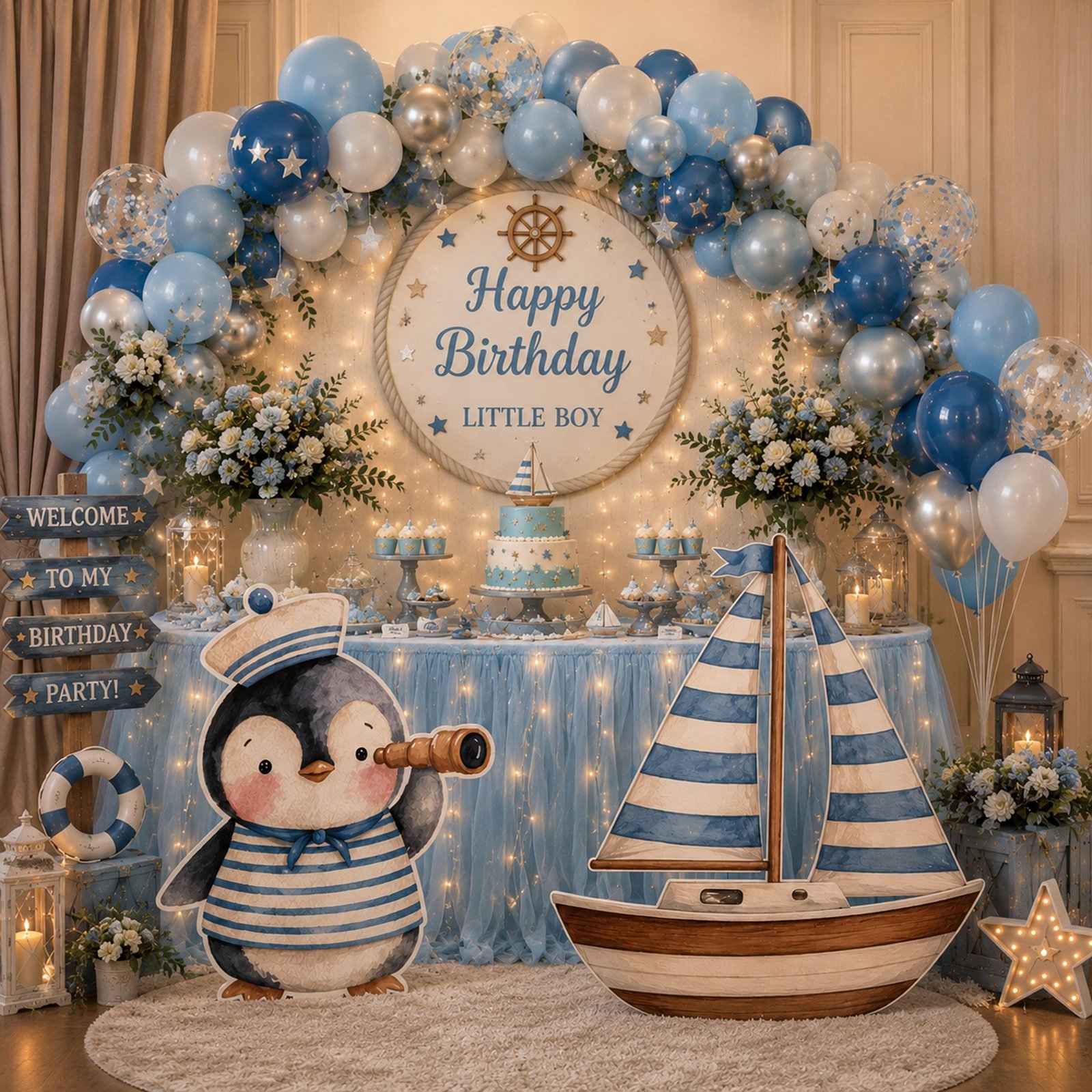Sailor Penguin & Sailboat Nautical Cutout Set – Little Boy Birthday - Image 3