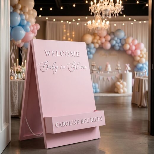 Pink Floral Garden Welcome Board Entrance Sign – 1 Piece