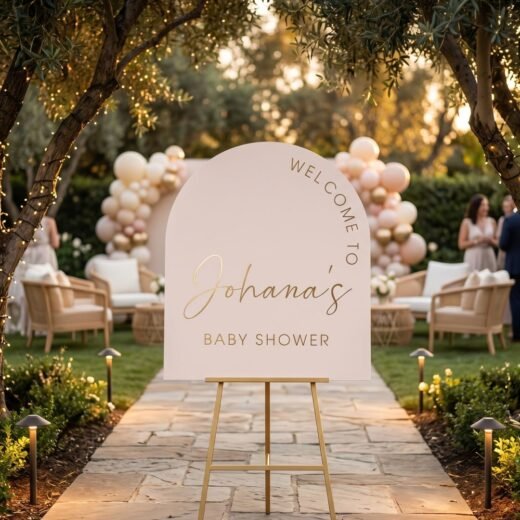 Blush Arch Baby Shower Welcome Board Teddy Celebration Sign – 1 Piece