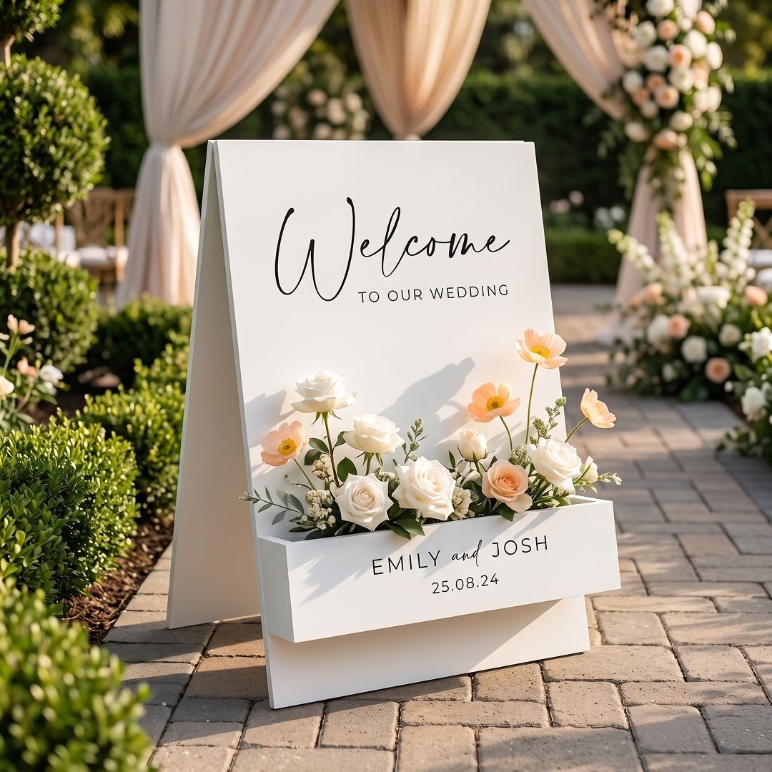 Luxury White Floral Wedding Welcome Board Entrance Sign – 1 Piece - Image 2