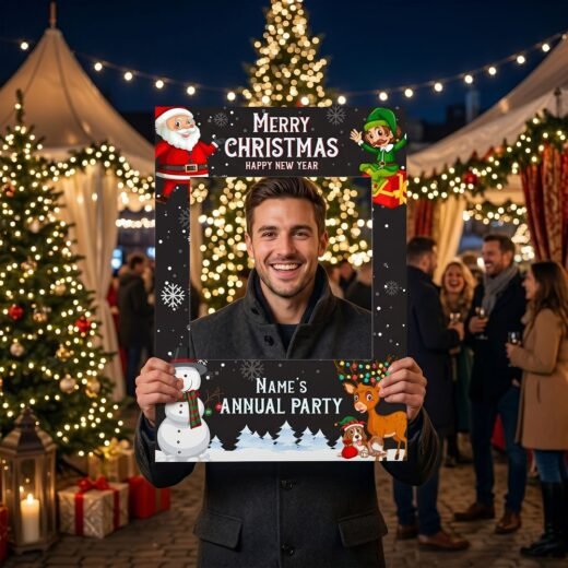 Christmas Annual Party Selfie Frame with Santa and Gift Theme – 1 Piece